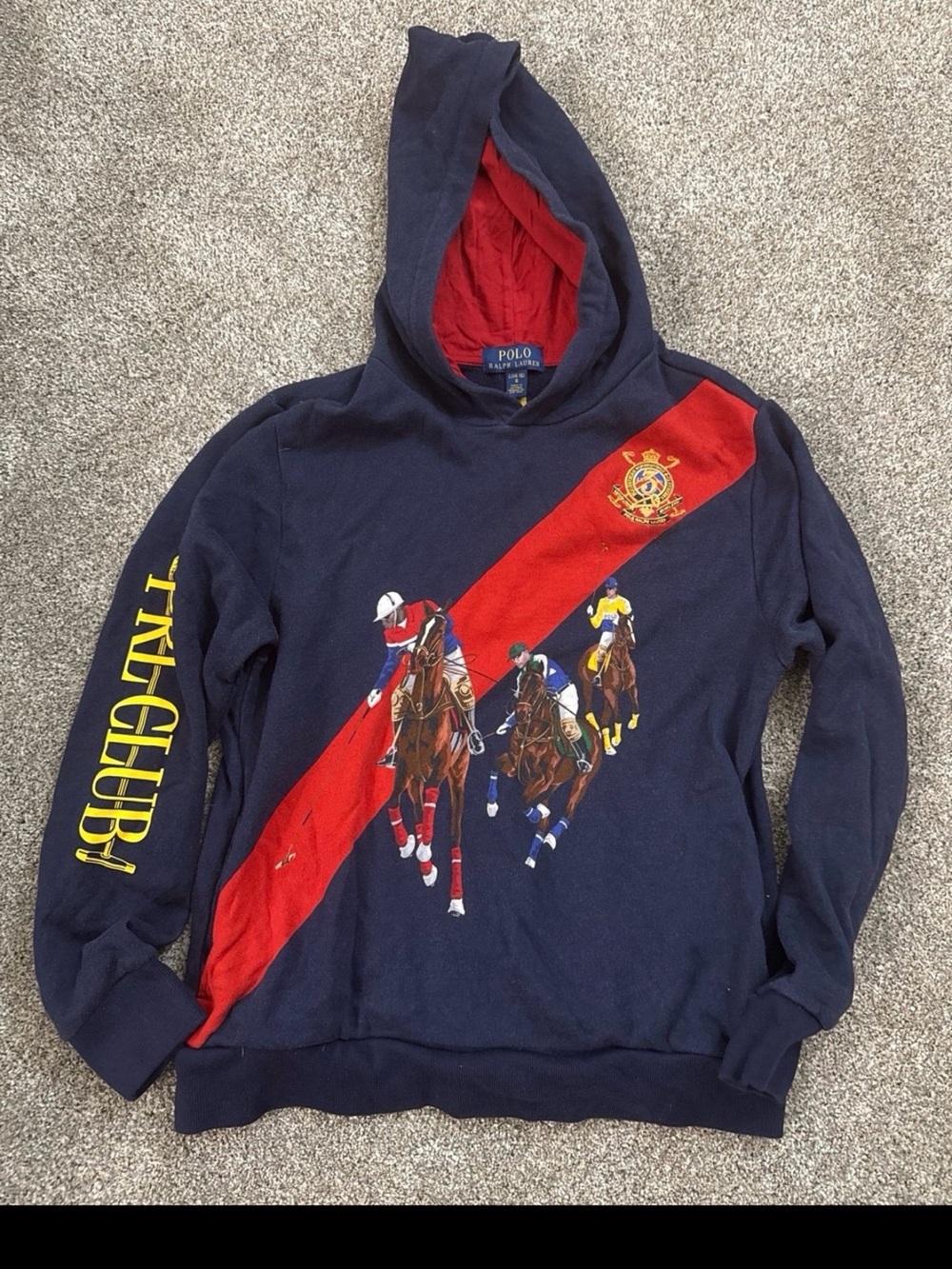 Polo by Ralph Lauren Navy Hoodie with Red Diagonal Stripe & Polo Graphic